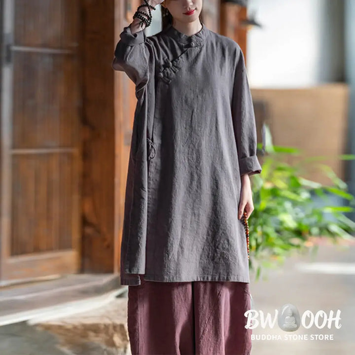 Buddha Stones Vintage Cotton Linen Blouse Women Long Sleeve Shirt Chinese Hanfu Top - Long Sleeve Shirt