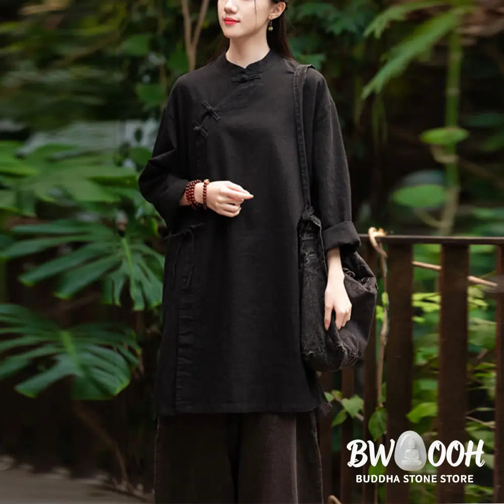 Buddha Stones Vintage Cotton Linen Blouse Women Long Sleeve Shirt Chinese Hanfu Top - Long Sleeve Shirt