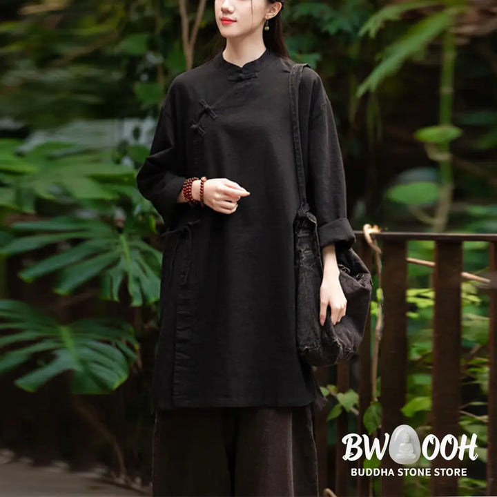 Buddha Stones Vintage Cotton Linen Blouse Women Long Sleeve Shirt Chinese Hanfu Top - Long Sleeve Shirt