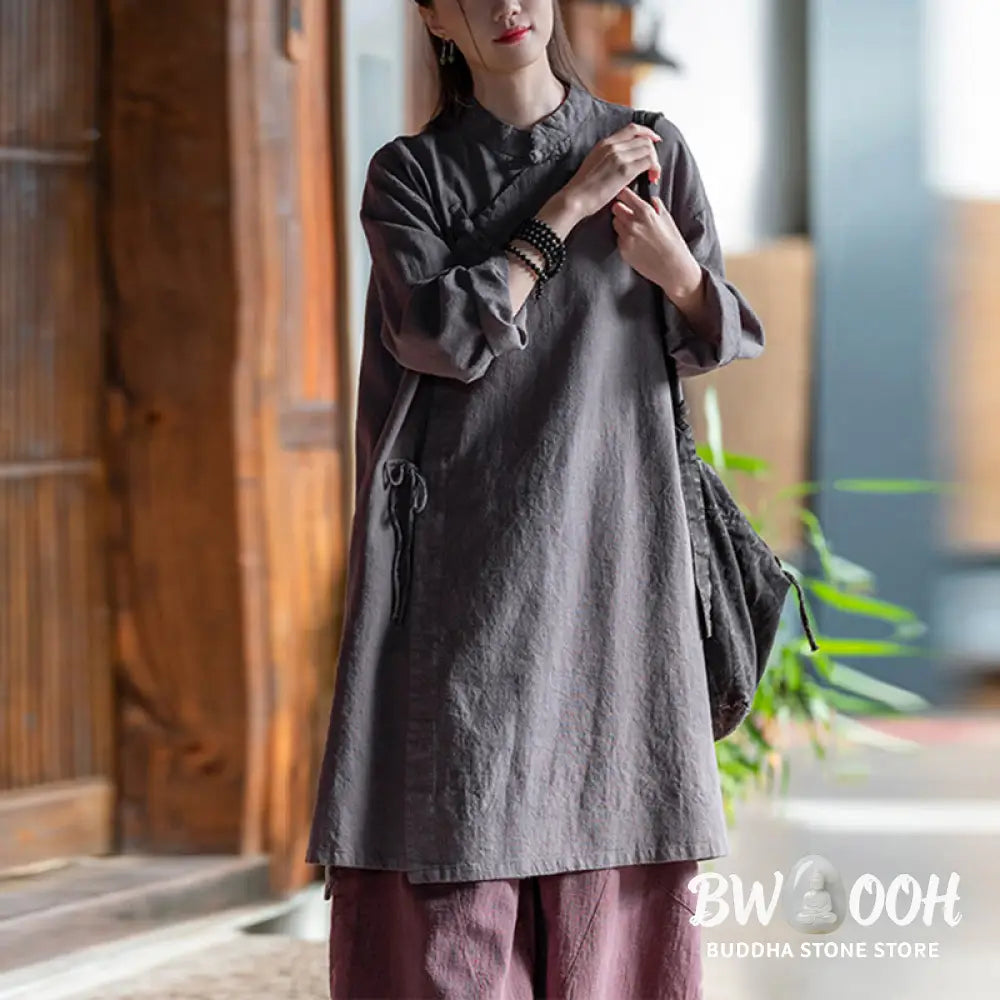 Buddha Stones Vintage Cotton Linen Blouse Women Long Sleeve Shirt Chinese Hanfu Top - Long Sleeve Shirt