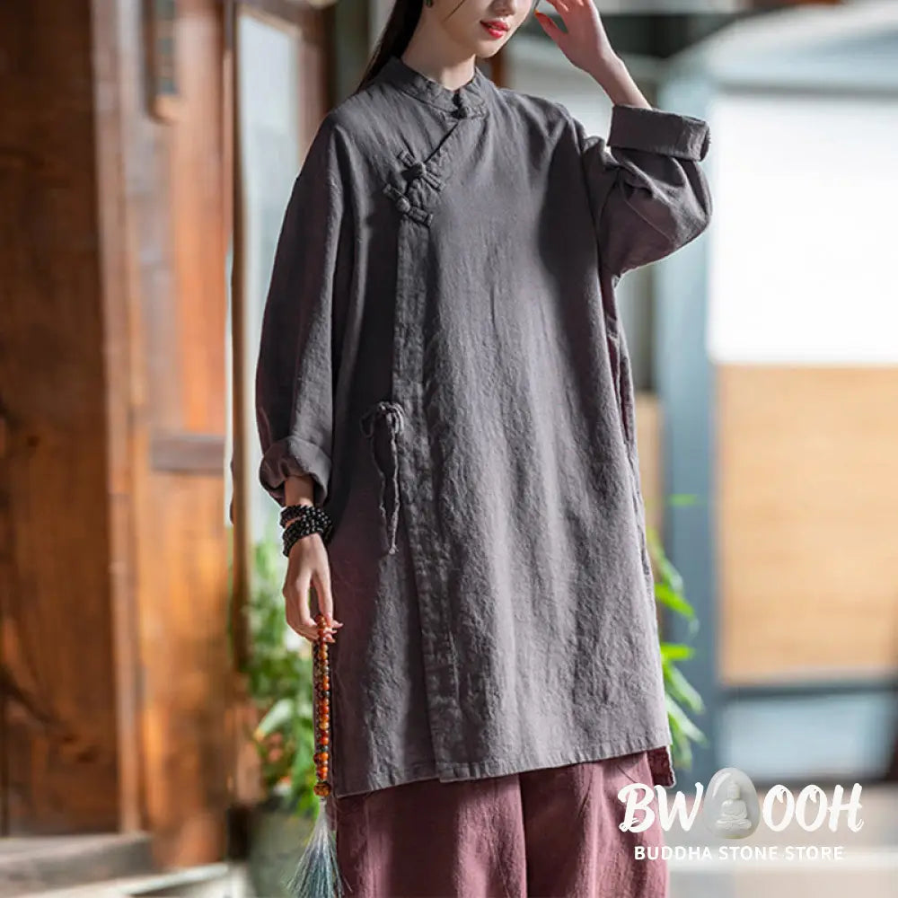 Buddha Stones Vintage Cotton Linen Blouse Women Long Sleeve Shirt Chinese Hanfu Top - Long Sleeve Shirt
