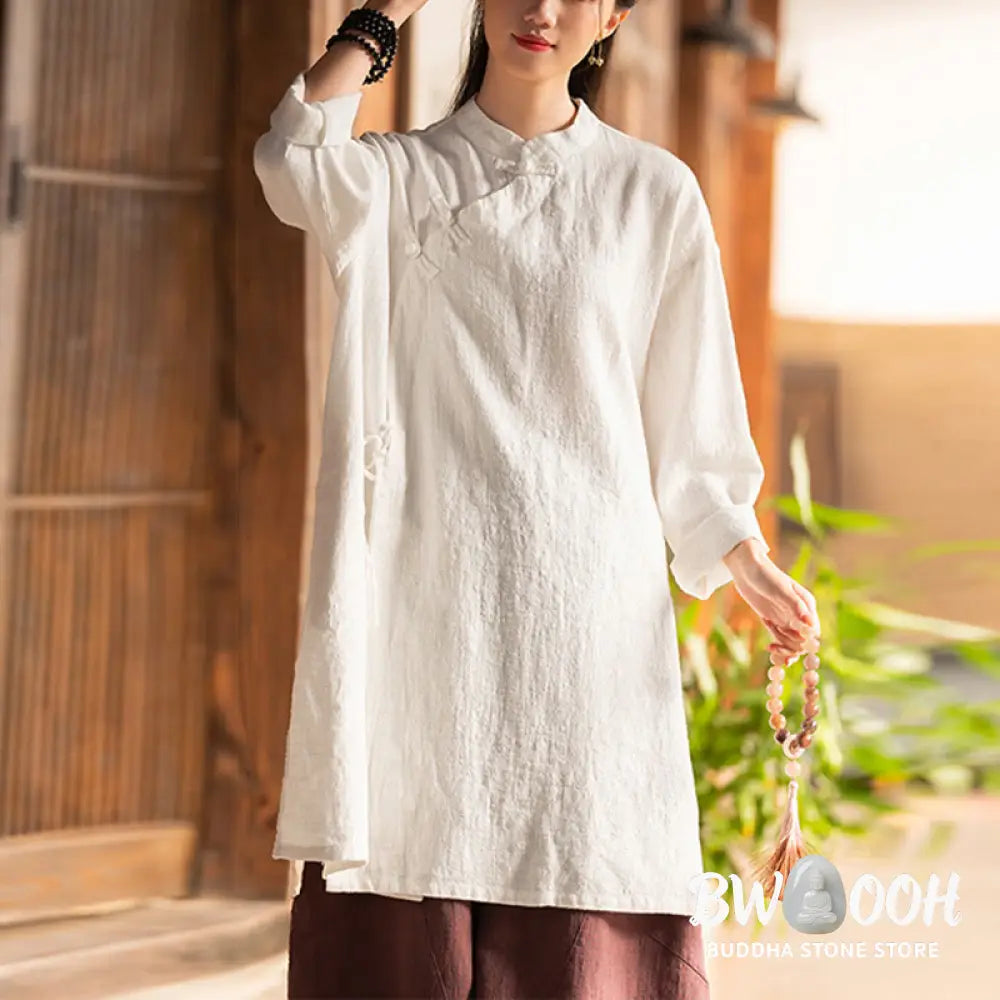 Buddha Stones Vintage Cotton Linen Blouse Women Long Sleeve Shirt Chinese Hanfu Top - Long Sleeve Shirt