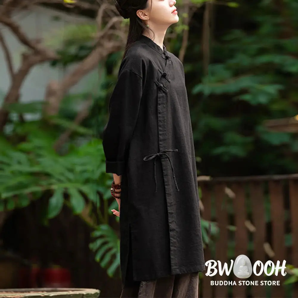 Buddha Stones Vintage Cotton Linen Blouse Women Long Sleeve Shirt Chinese Hanfu Top - Long Sleeve Shirt