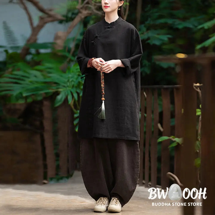 Buddha Stones Vintage Cotton Linen Blouse Women Long Sleeve Shirt Chinese Hanfu Top - Long Sleeve Shirt