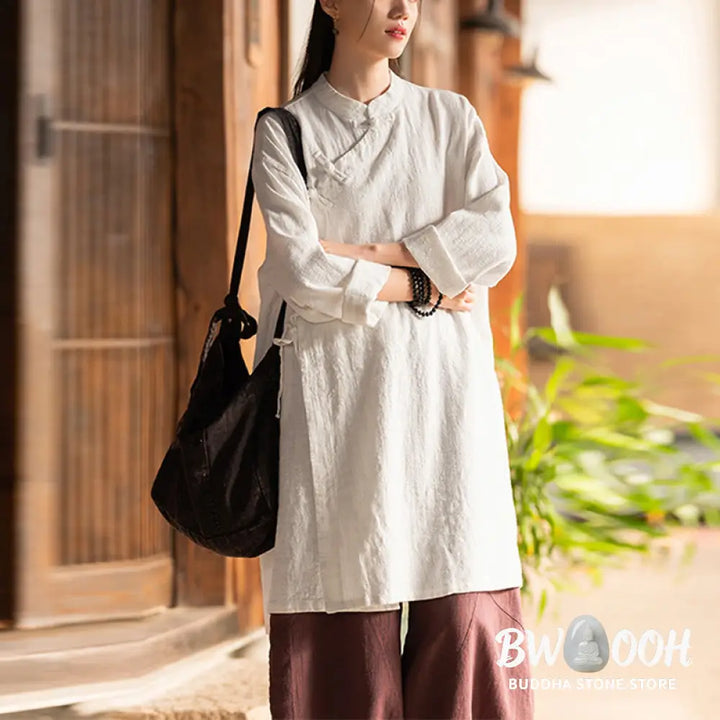 Buddha Stones Vintage Cotton Linen Blouse Women Long Sleeve Shirt Chinese Hanfu Top - Long Sleeve Shirt