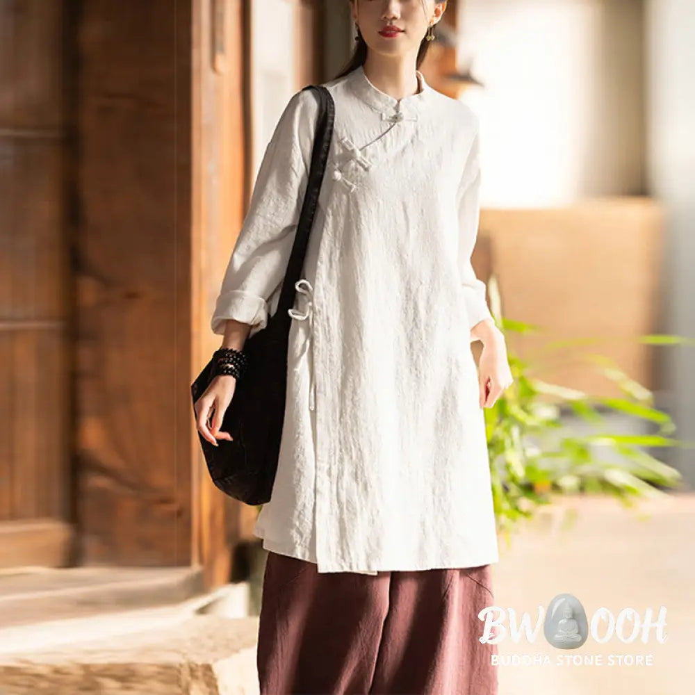 Buddha Stones Vintage Cotton Linen Blouse Women Long Sleeve Shirt Chinese Hanfu Top - Long Sleeve Shirt