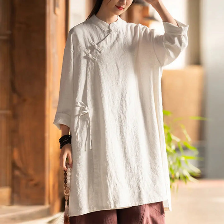 BWOOOH Vintage Cotton Linen Blouse Women Long Sleeve Shir