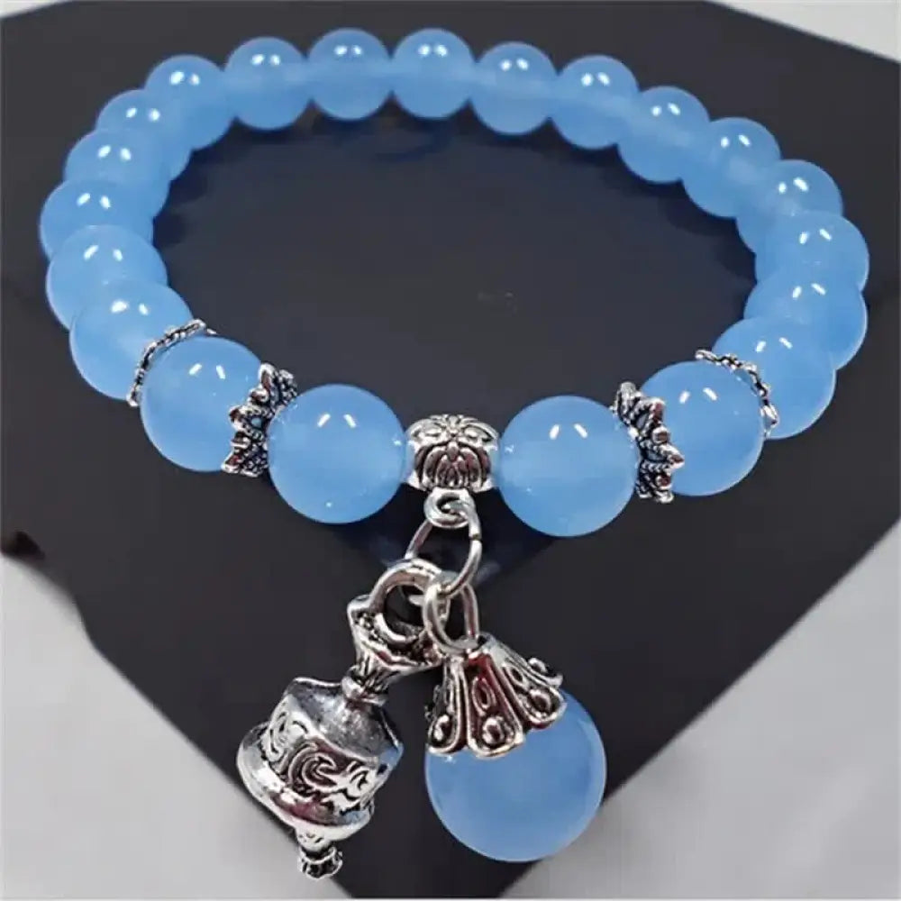 BWOOOH Vintage Crystal Chalcedony Stone Energy Beaded Bell Charm Bracelet | spiritual healing bracelet