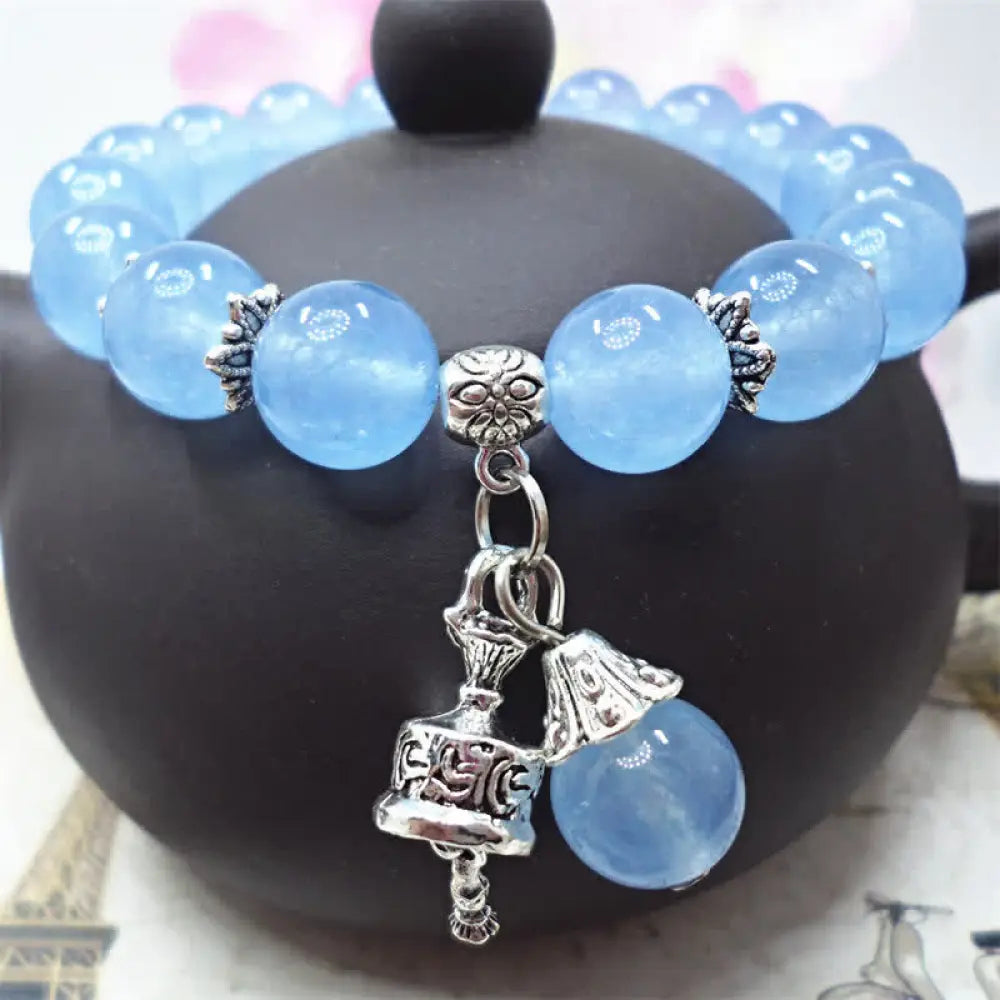 BWOOOH Vintage Crystal Chalcedony Stone Energy Beaded Bell Charm Bracelet | spiritual healing bracelet