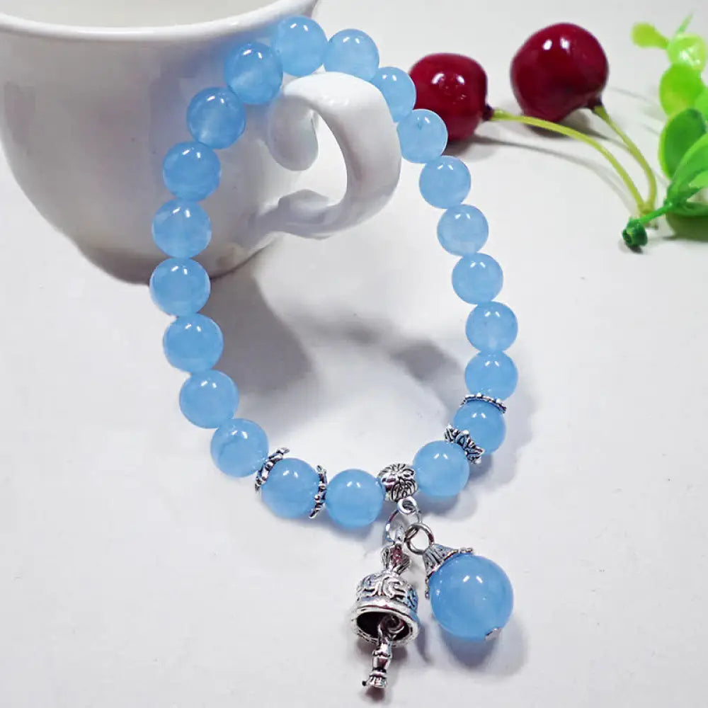 BWOOOH Vintage Crystal Chalcedony Stone Energy Beaded Bell Charm Bracelet | spiritual healing bracelet