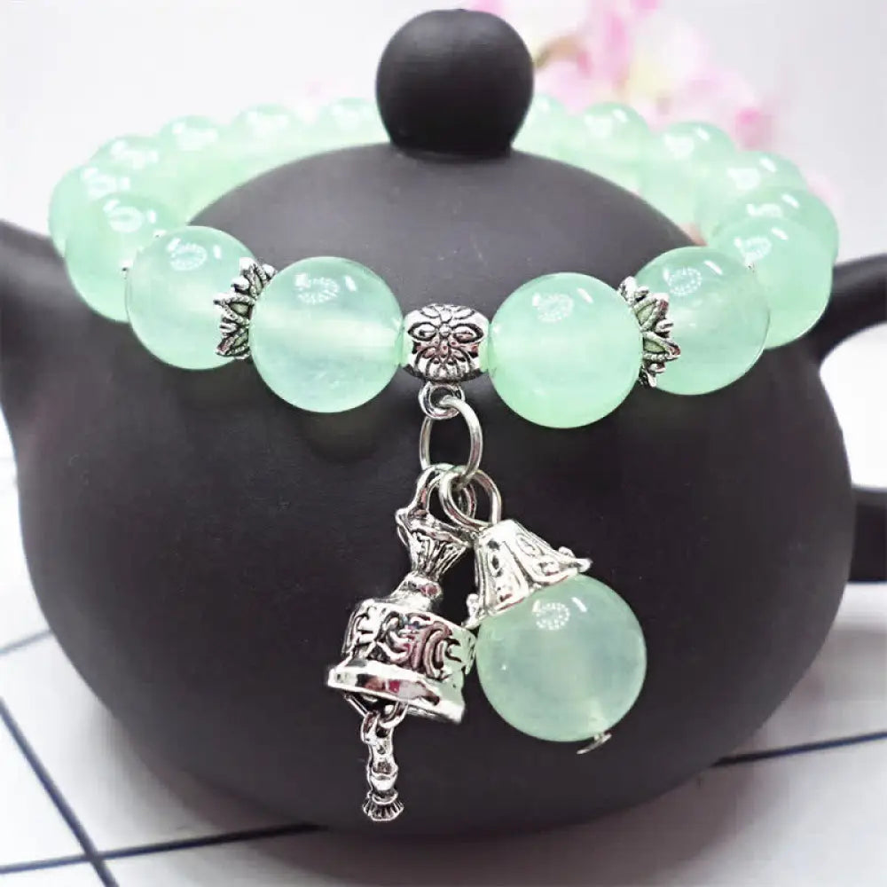 BWOOOH Vintage Crystal Chalcedony Stone Energy Beaded Bell Charm Bracelet | spiritual healing bracelet