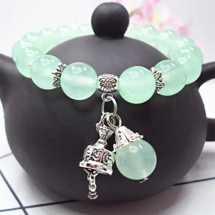 BWOOOH Vintage Crystal Chalcedony Stone Energy Beaded Bell Charm Bracelet | spiritual healing bracelet