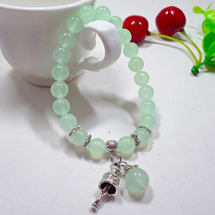 BWOOOH Vintage Crystal Chalcedony Stone Energy Beaded Bell Charm Bracelet | spiritual healing bracelet