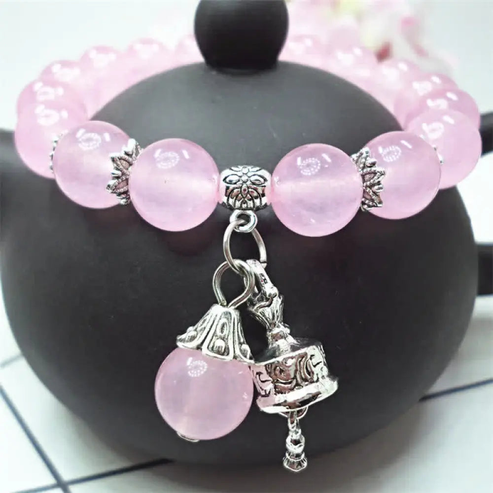 BWOOOH Vintage Crystal Chalcedony Stone Energy Beaded Bell Charm Bracelet | spiritual healing bracelet