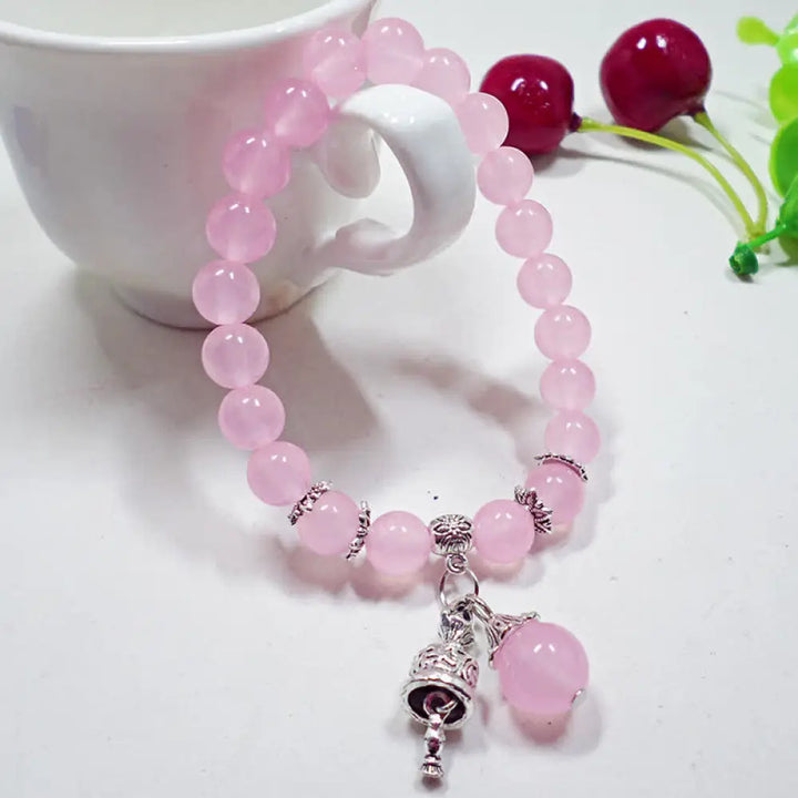 BWOOOH Vintage Crystal Chalcedony Stone Energy Beaded Bell Charm Bracelet | spiritual healing bracelet