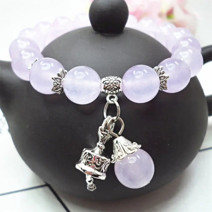 BWOOOH Vintage Crystal Chalcedony Stone Energy Beaded Bell Charm Bracelet | spiritual healing bracelet