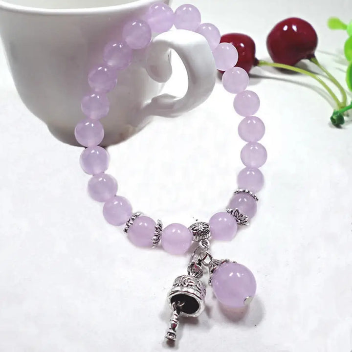 BWOOOH Vintage Crystal Chalcedony Stone Energy Beaded Bell Charm Bracelet | spiritual healing bracelet