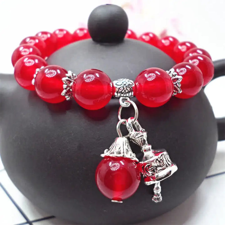 BWOOOH Vintage Crystal Chalcedony Stone Energy Beaded Bell Charm Bracelet | spiritual healing bracelet