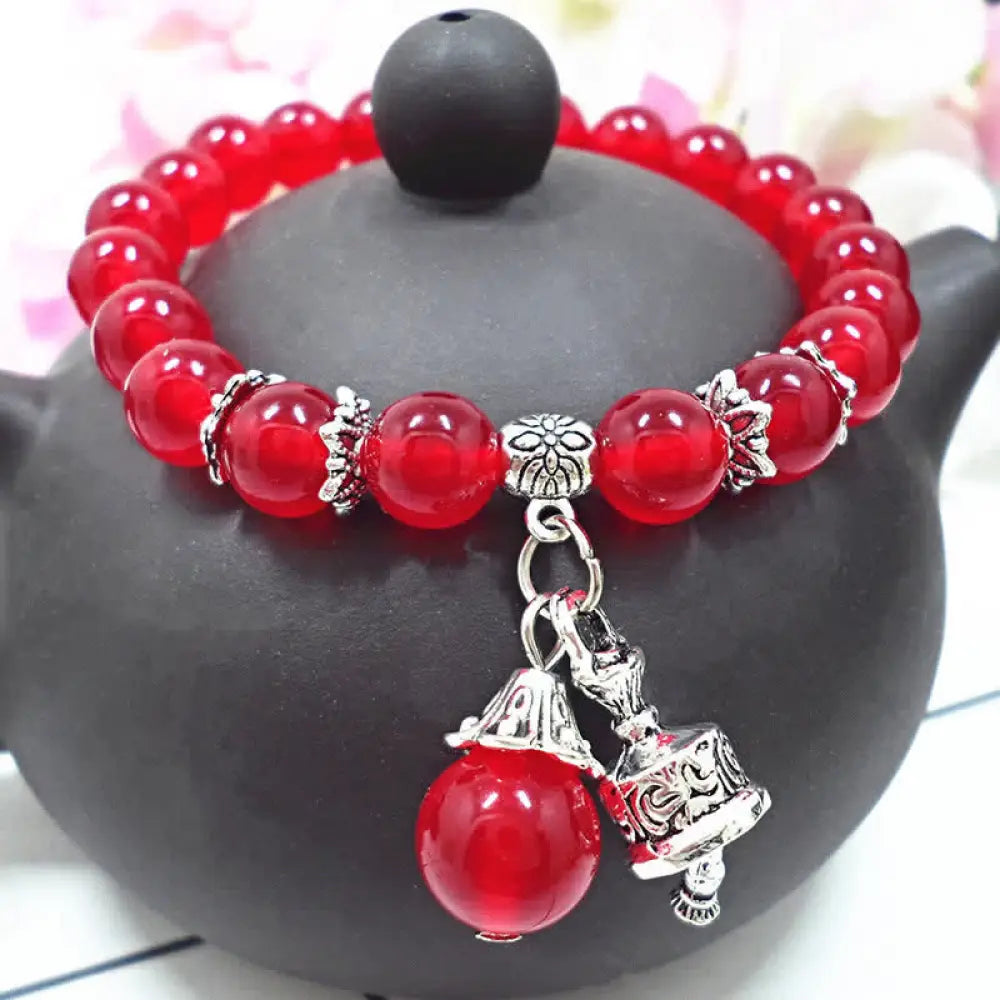 BWOOOH Vintage Crystal Chalcedony Stone Energy Beaded Bell Charm Bracelet | spiritual healing bracelet