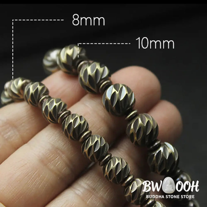 Buddha Stones Vintage Distressed Knife Carving Pattern Copper Brass Beads Wealth Bracelet - BWOOOH - Bracelet