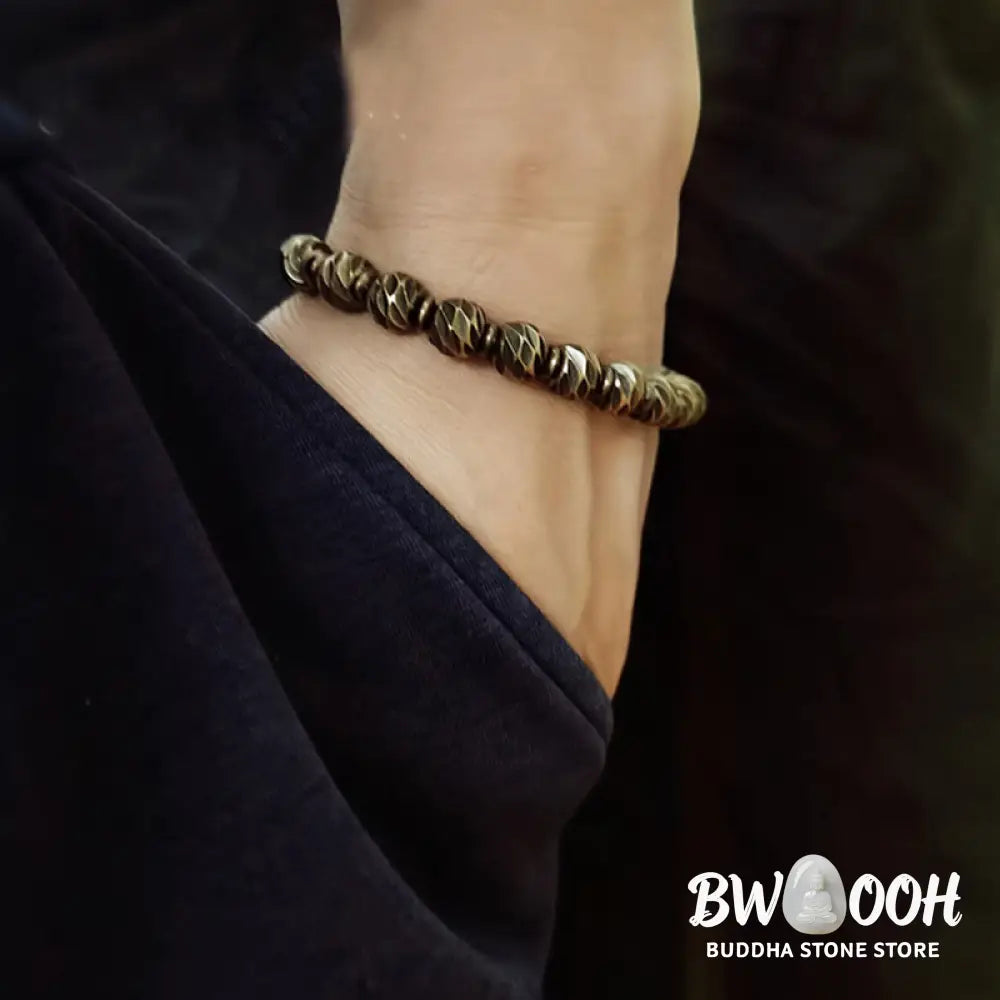 Buddha Stones Vintage Distressed Knife Carving Pattern Copper Brass Beads Wealth Bracelet - BWOOOH - Bracelet