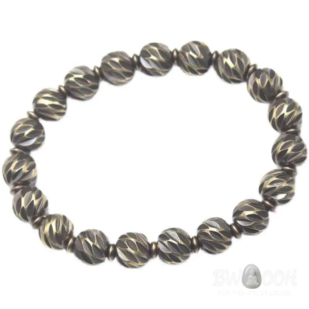 Buddha Stones Vintage Distressed Knife Carving Pattern Copper Brass Beads Wealth Bracelet - BWOOOH - Bracelet