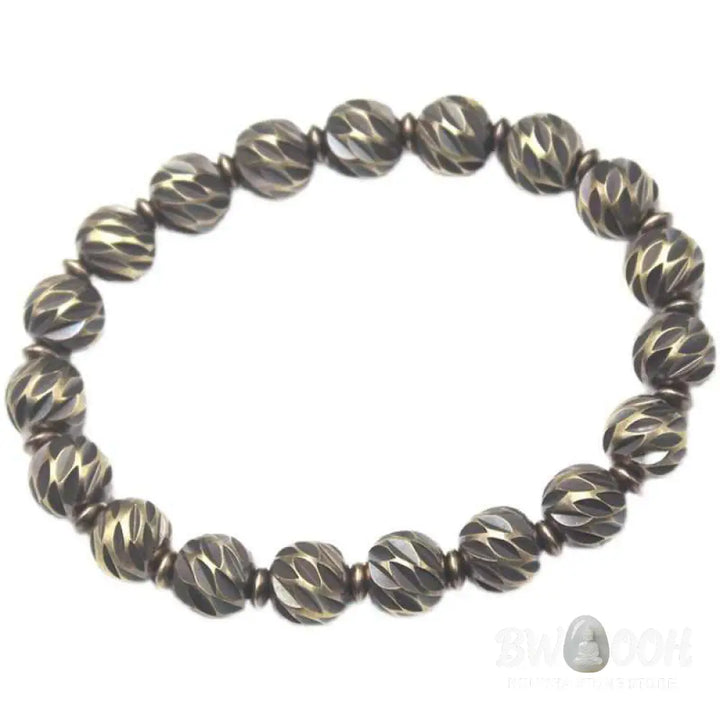Buddha Stones Vintage Distressed Knife Carving Pattern Copper Brass Beads Wealth Bracelet - BWOOOH - Bracelet
