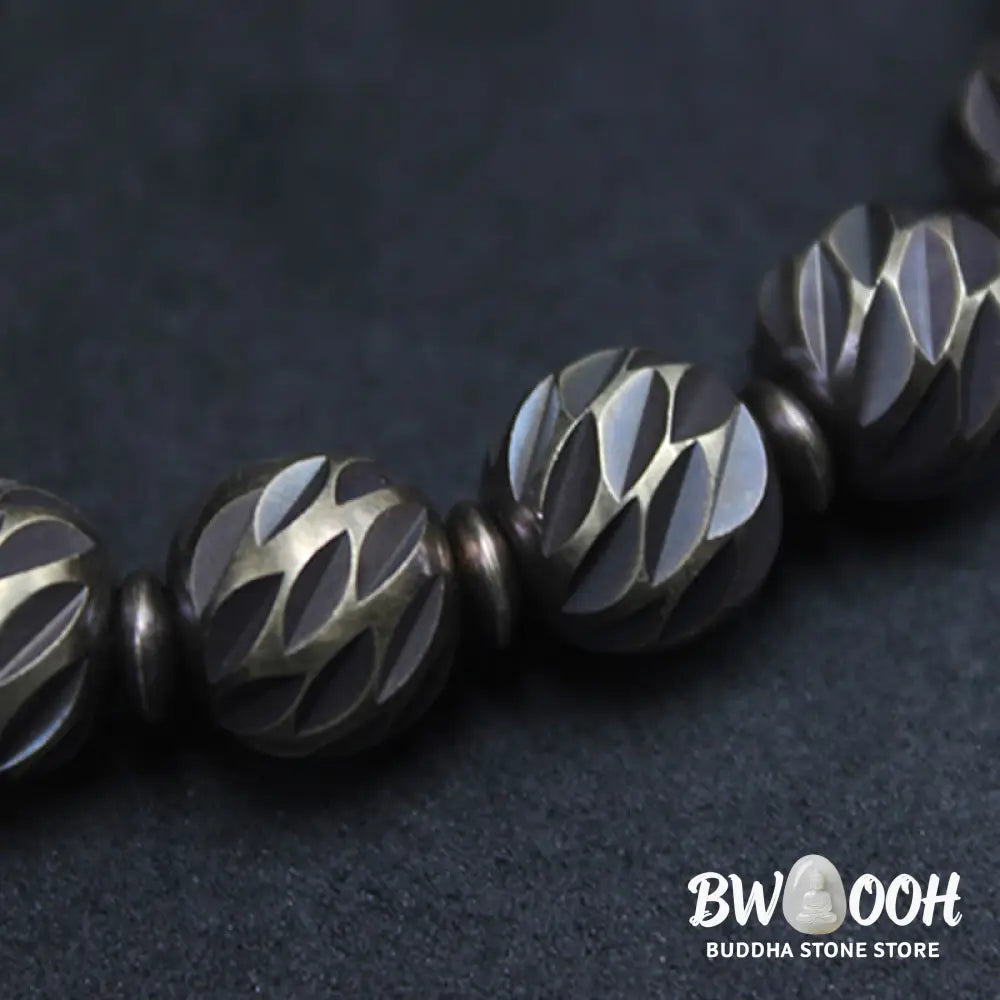 Buddha Stones Vintage Distressed Knife Carving Pattern Copper Brass Beads Wealth Bracelet - BWOOOH - Bracelet