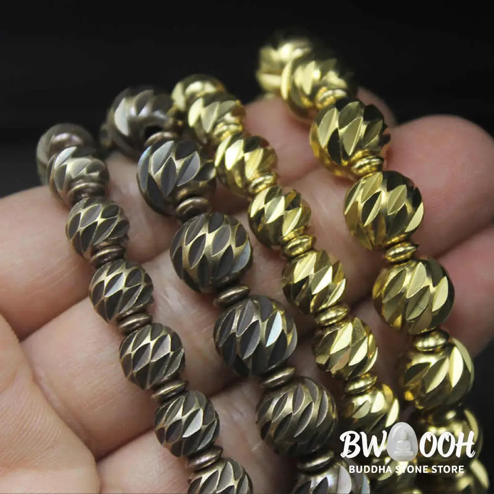 Buddha Stones Vintage Distressed Knife Carving Pattern Copper Brass Beads Wealth Bracelet - BWOOOH - Bracelet