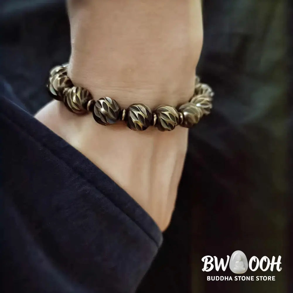 Buddha Stones Vintage Distressed Knife Carving Pattern Copper Brass Beads Wealth Bracelet - BWOOOH - Bracelet