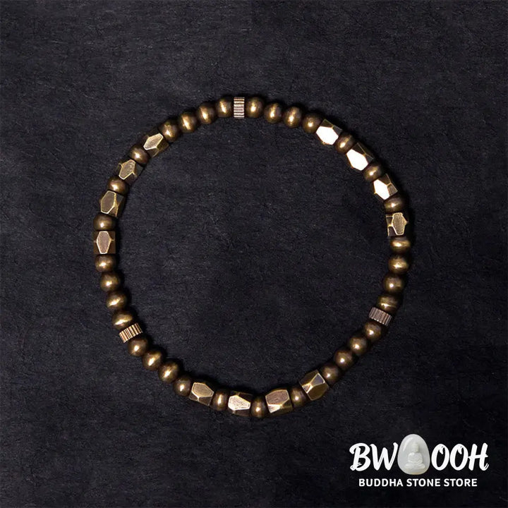 Buddha Stones Vintage Distressed Simple Design Copper Brass Beads Wealth Bracelet - BWOOOH - Bracelet