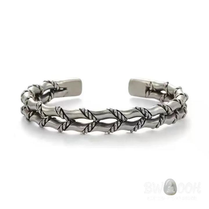 Buddha Stones Vintage Double Layer Bamboo Pattern Luck Cuff Bracelet Bangle - BWOOOH - Bamboo Pattern(Inner Diameter