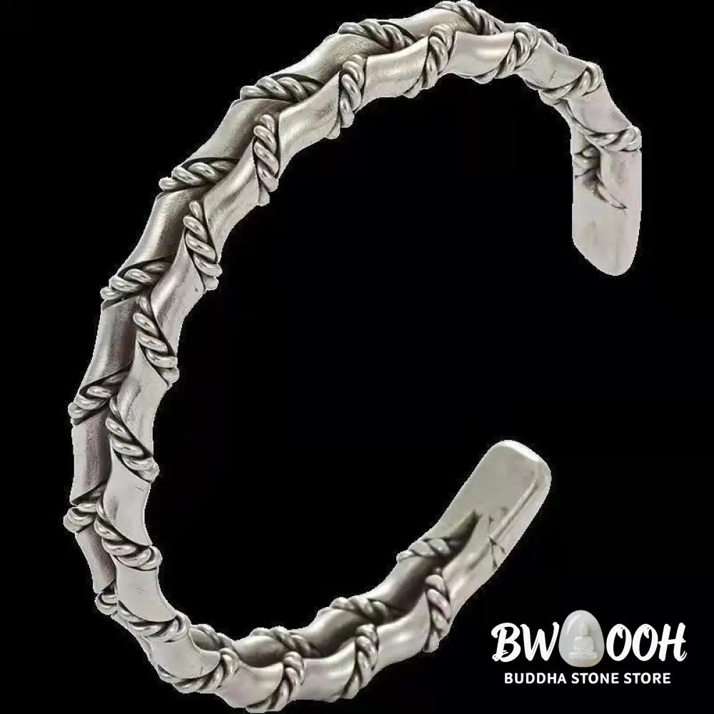 Buddha Stones Vintage Double Layer Bamboo Pattern Luck Cuff Bracelet Bangle - BWOOOH - Bamboo Pattern(Inner Diameter