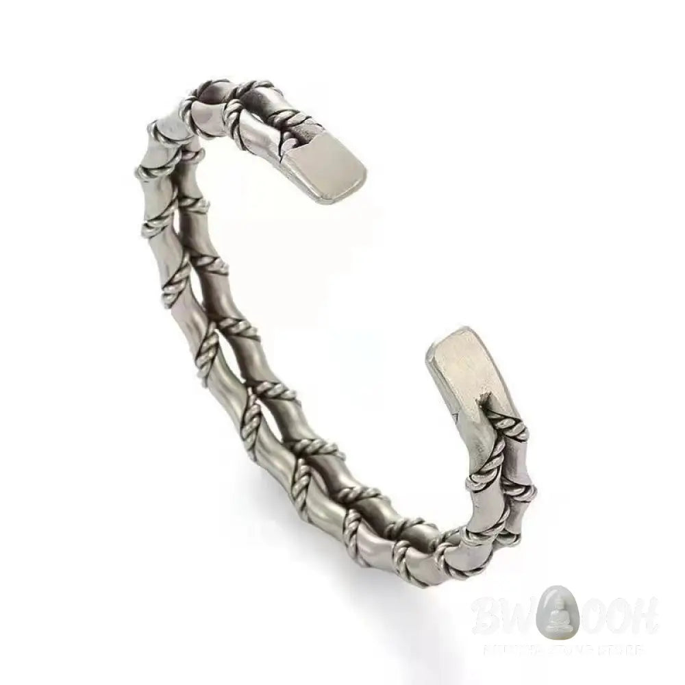 Buddha Stones Vintage Double Layer Bamboo Pattern Luck Cuff Bracelet Bangle - BWOOOH - Bamboo Pattern(Inner Diameter