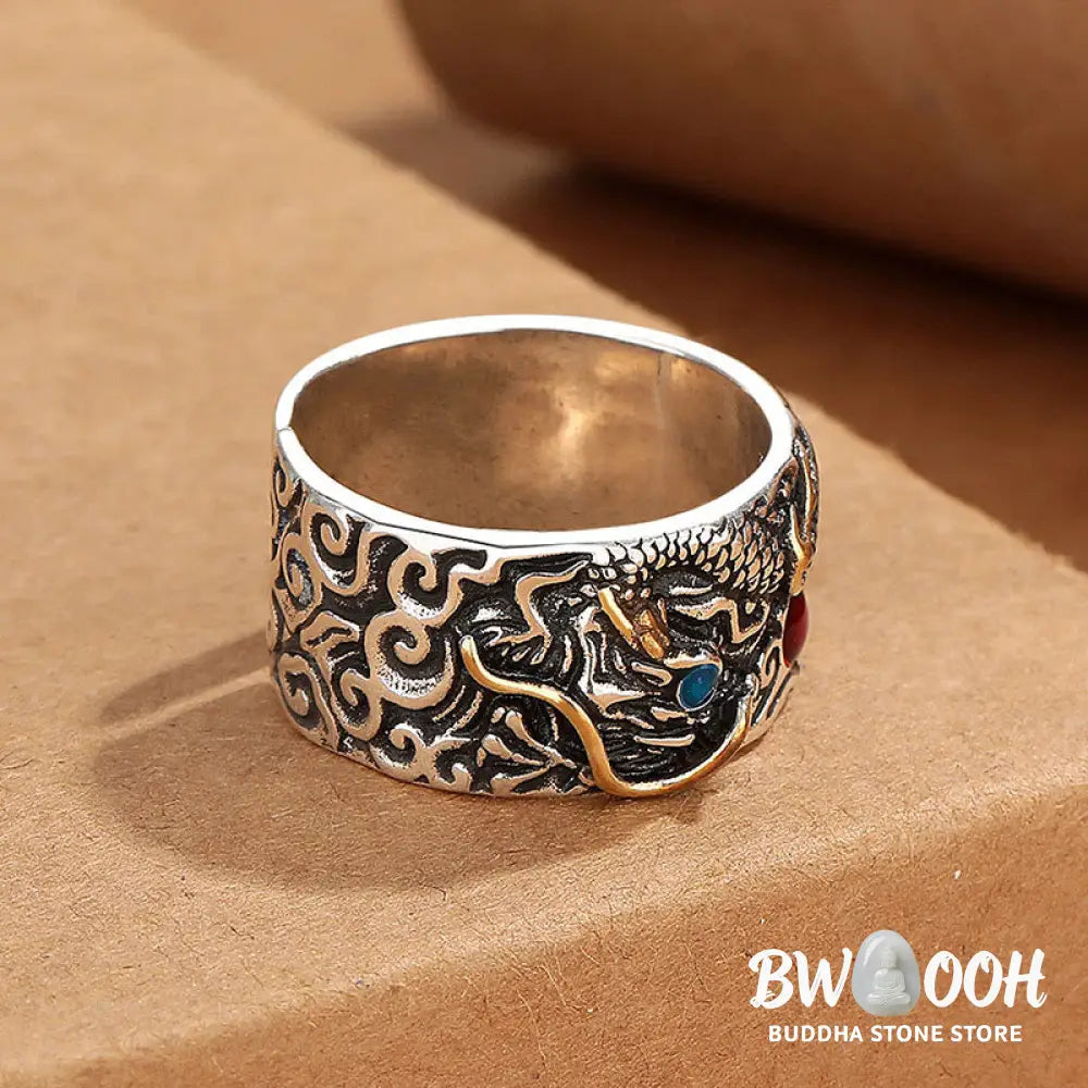 Buddha Stones Vintage Dragon Pattern Copper Plated Silver Balance Ring - Copper - Ring