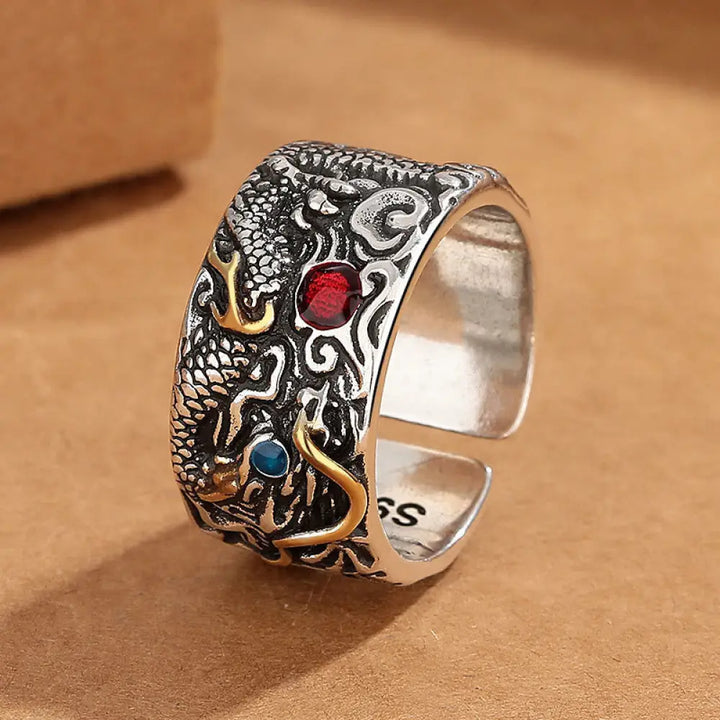 BWOOOH Vintage Dragon Pattern Copper Plated Silver Balance Ring — Dragon spiritual jewelry for spiritual healing and mindf...