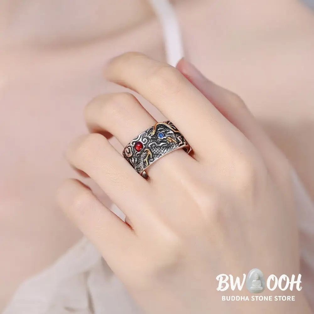 Buddha Stones Vintage Dragon Pattern Copper Plated Silver Balance Ring - Copper - Ring