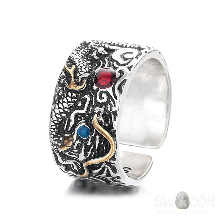 Buddha Stones Vintage Dragon Pattern Copper Plated Silver Balance Ring - Copper - Ring