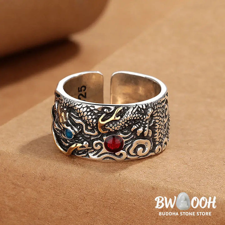 Buddha Stones Vintage Dragon Pattern Copper Plated Silver Balance Ring - Copper - Ring