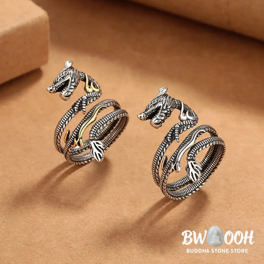 Buddha Stones Vintage Dragon Pattern Copper Strength Ring - BWOOOH - Ring