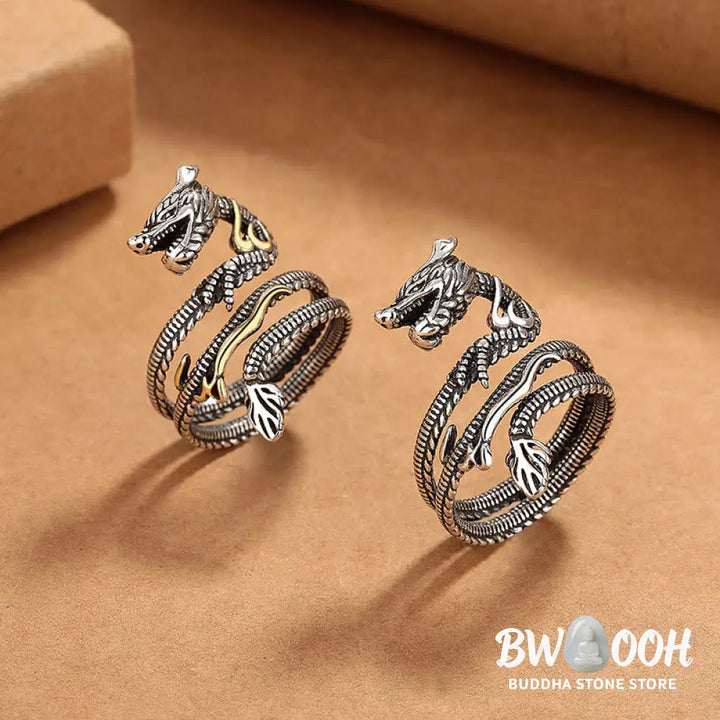 Buddha Stones Vintage Dragon Pattern Copper Strength Ring - BWOOOH - Ring