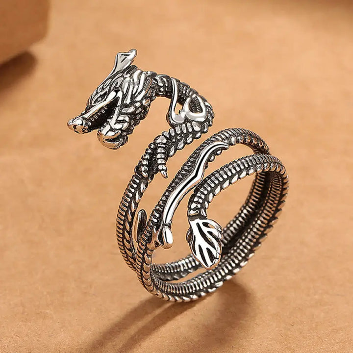 Buddha Stones Vintage Dragon Pattern Copper Strength Ring - BWOOOH - Silver Dragon(Adjustable) - Ring