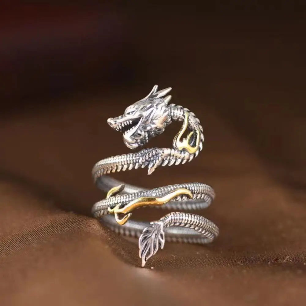 BWOOOH Vintage Dragon Pattern Protection Ring — Dragon spiritual jewelry for spiritual healing and mindful living