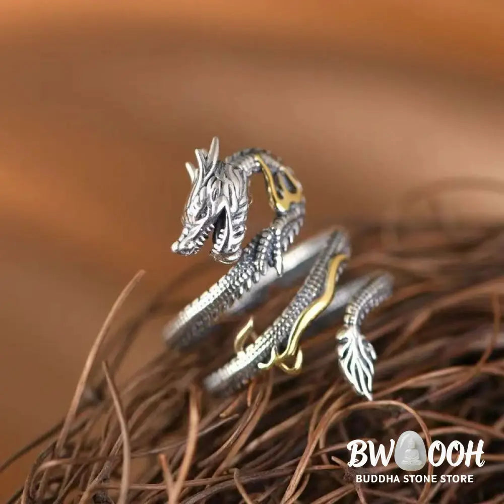 Buddha Stones Vintage Dragon Pattern Protection Ring - Vintage Dragon Pattern(Adjustable) - Ring