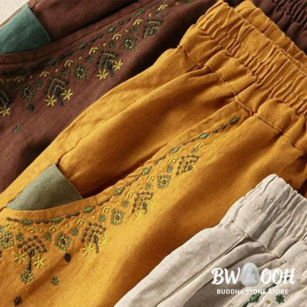 BWOOOH printed harem pants - Vintage Embroidery Elastic Waist Capri H