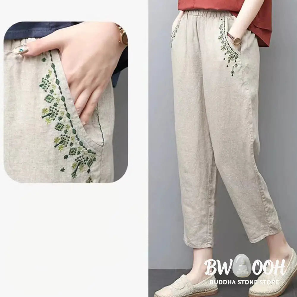 BWOOOH printed harem pants - Vintage Embroidery Elastic Waist Capri H