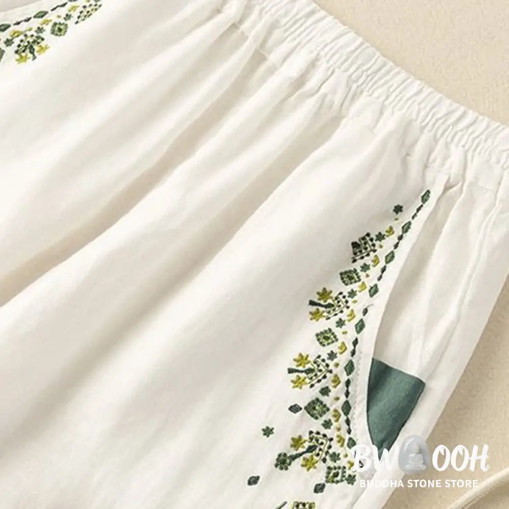 BWOOOH printed harem pants - Vintage Embroidery Elastic Waist Capri H