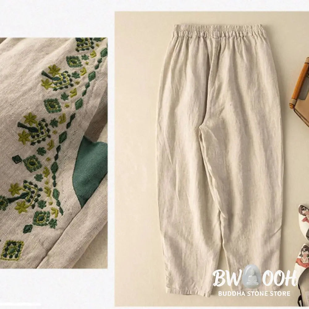 BWOOOH printed harem pants - Vintage Embroidery Elastic Waist Capri H