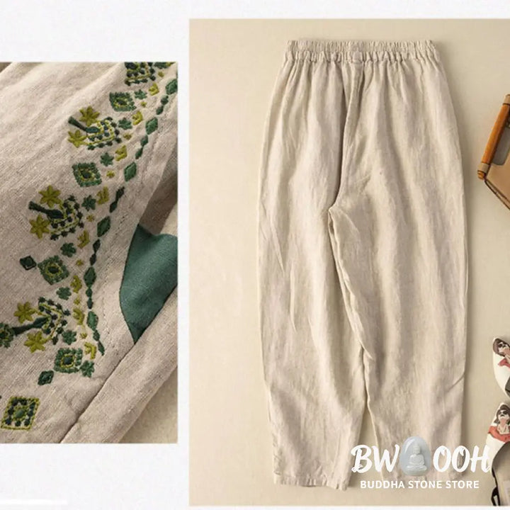 BWOOOH printed harem pants - Vintage Embroidery Elastic Waist Capri H