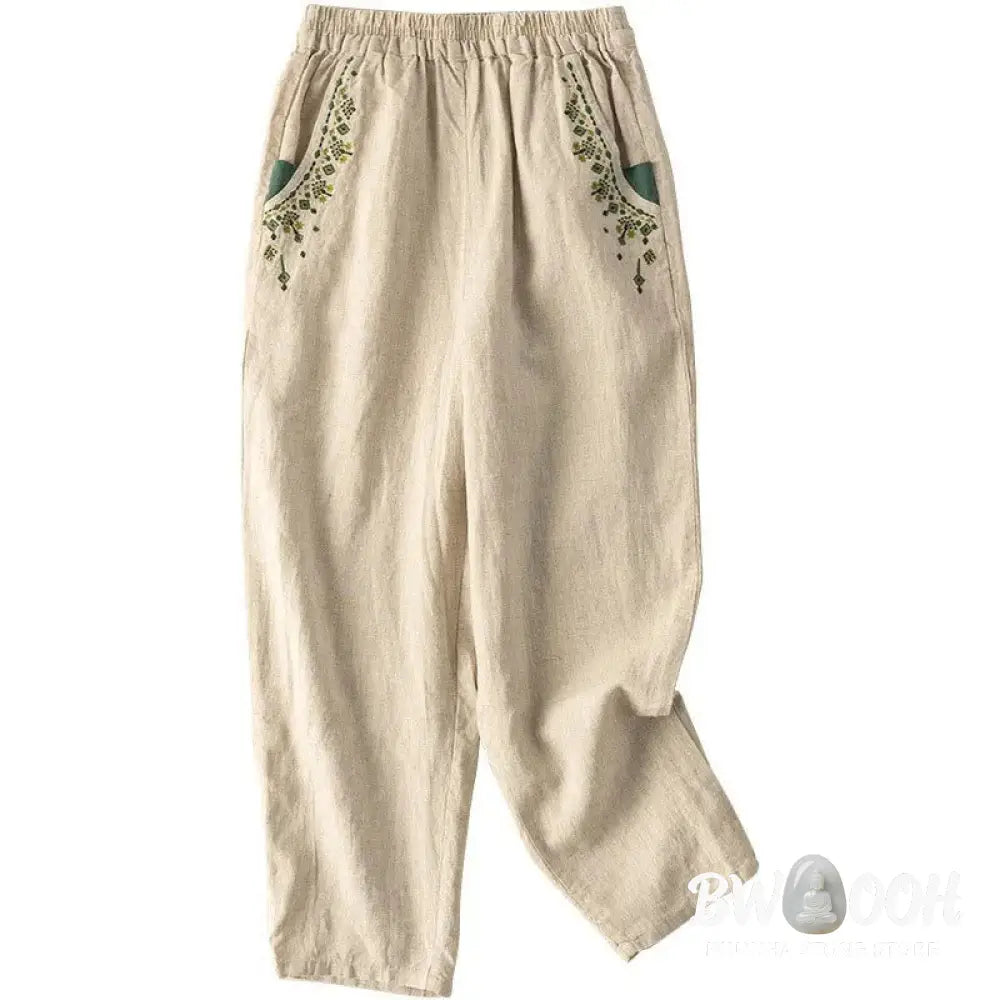 BWOOOH printed harem pants - Vintage Embroidery Elastic Waist Capri H
